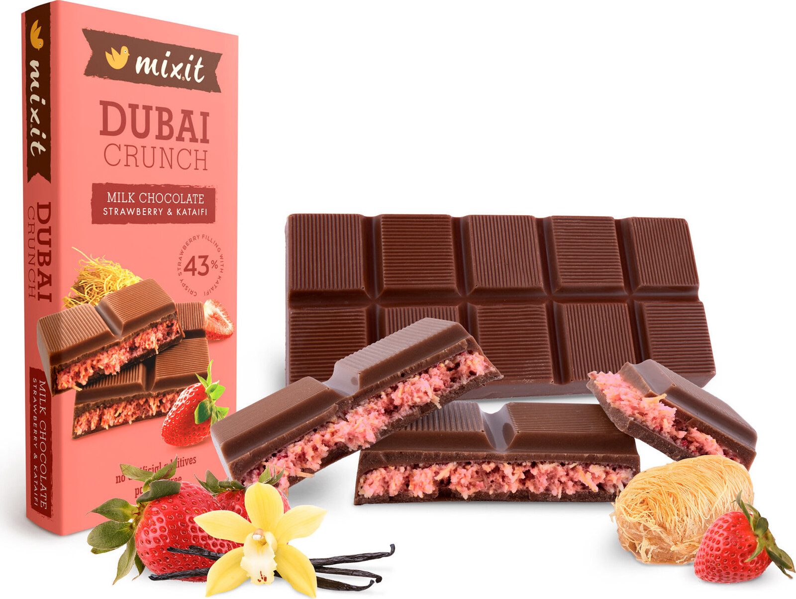 Mixit Dubajská čokoláda Mixit s jahodovou náplňou