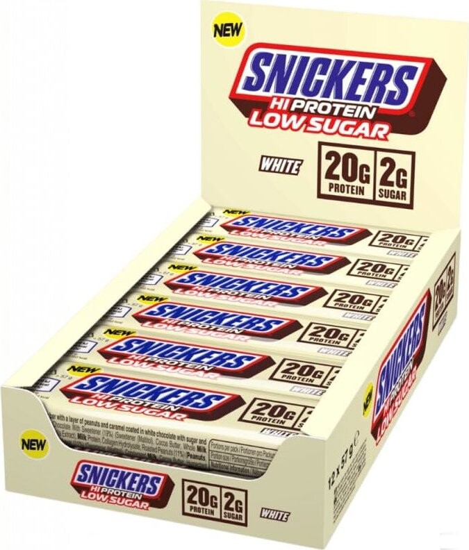 Snickers White Low Sugar High Protein Bar, 12× 57 g White Chocolate