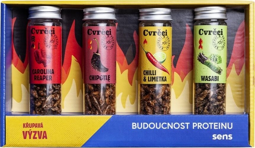 SENS Pálivé chrumkavé & pražené svrčky – Darčeková súprava 4 chutí