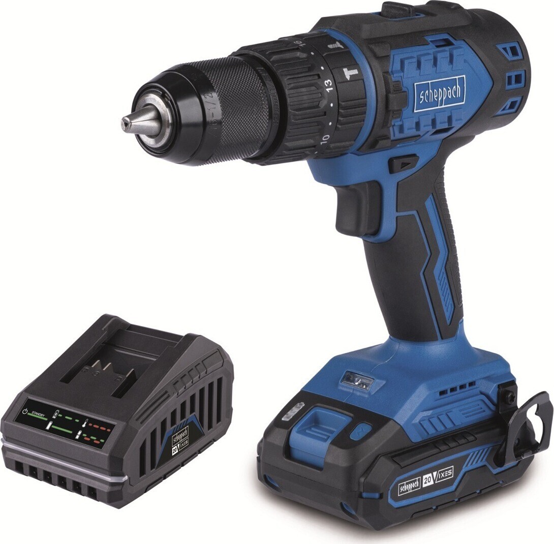 SCHEPPACH Příklepový vrtací šroubovák AKU 20V IXES, nabíječka BC-CD60-X-SET S (1 × 2 Ah)
