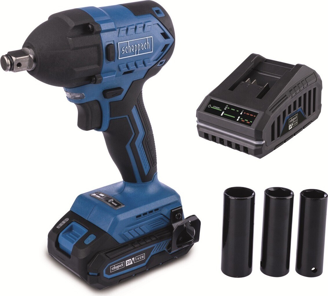 SCHEPPACH Rázový uťahovač AKU 20V IXES, nabíjačka BC-IW350-X-SET S (1× 2 Ah)