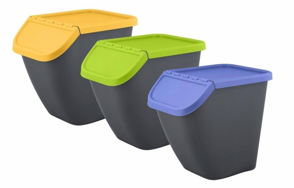 Branq Sada košov na triedený odpad 23 l, 3 ks - antracit