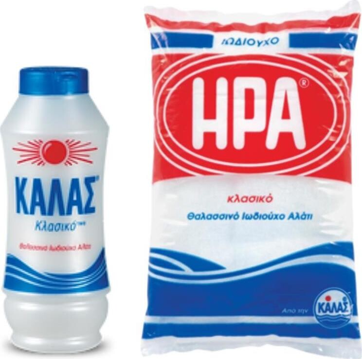 KALAS Jemná morská soľ CLASSIC 250 g + HERA Jemná jodidovaná 1 kg