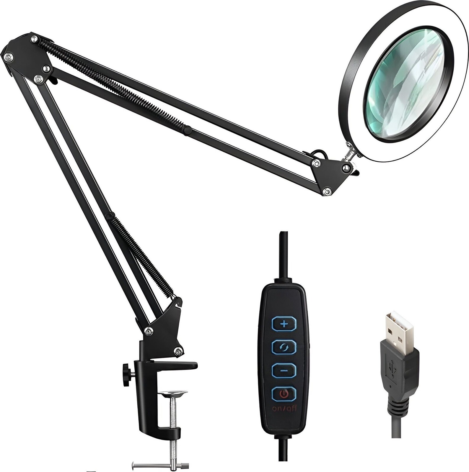 Verk 09197 kozmetická lampa s lupou, 54× LED, USB, čierna