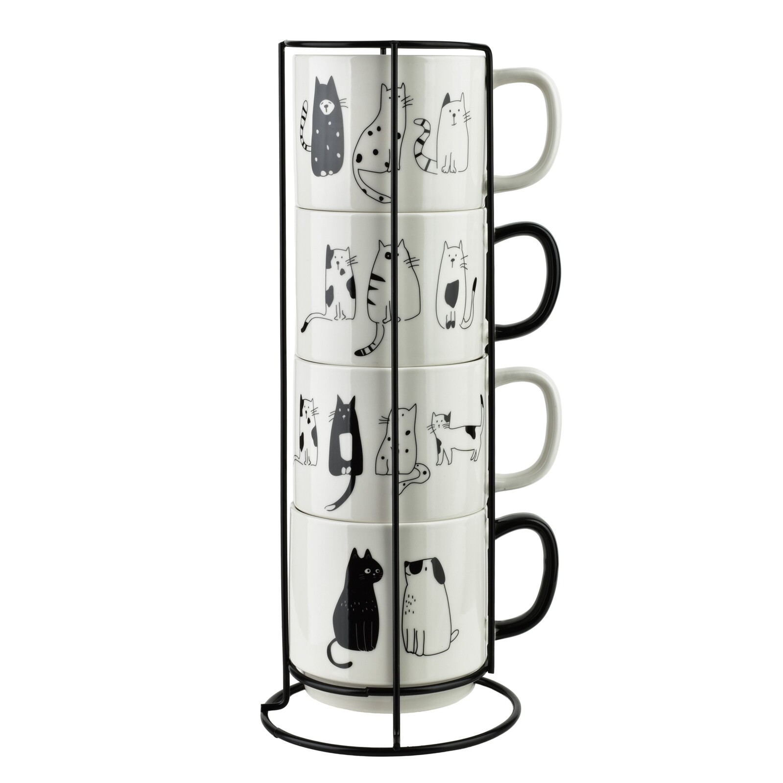 Sada 4 ks porcelánových hrnků COTTELLO 370 ml bílá/černá