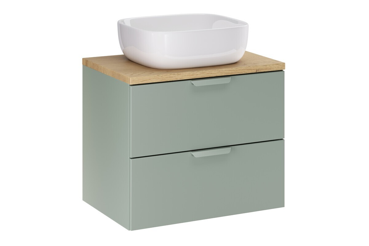 Závěsná skříňka Aster Smile s deskou a umyvadlem 60 cm zelená/dub cremona