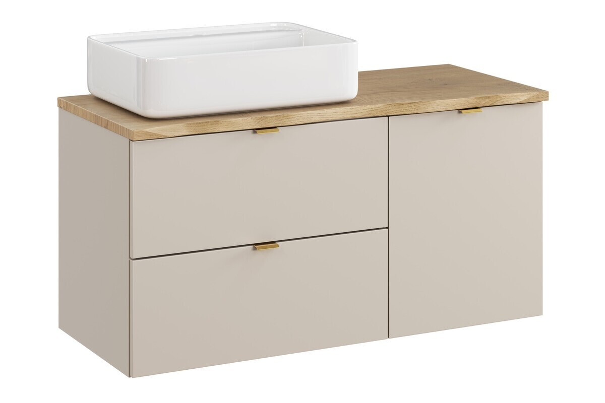 Závěsná skříňka Dalia Cashmere Nature Magic s košem na prádlo, deskou a umyvadlem 100 cm kašmírová/dub cremona