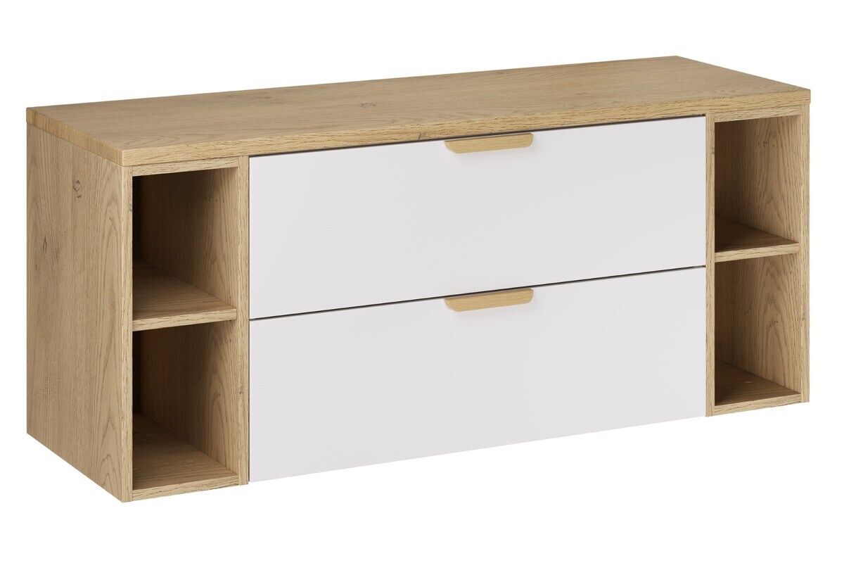 Závěsná skříňka pod umyvadlo Aster Nordic s deskou a regály 120 cm bílá/dub cremona