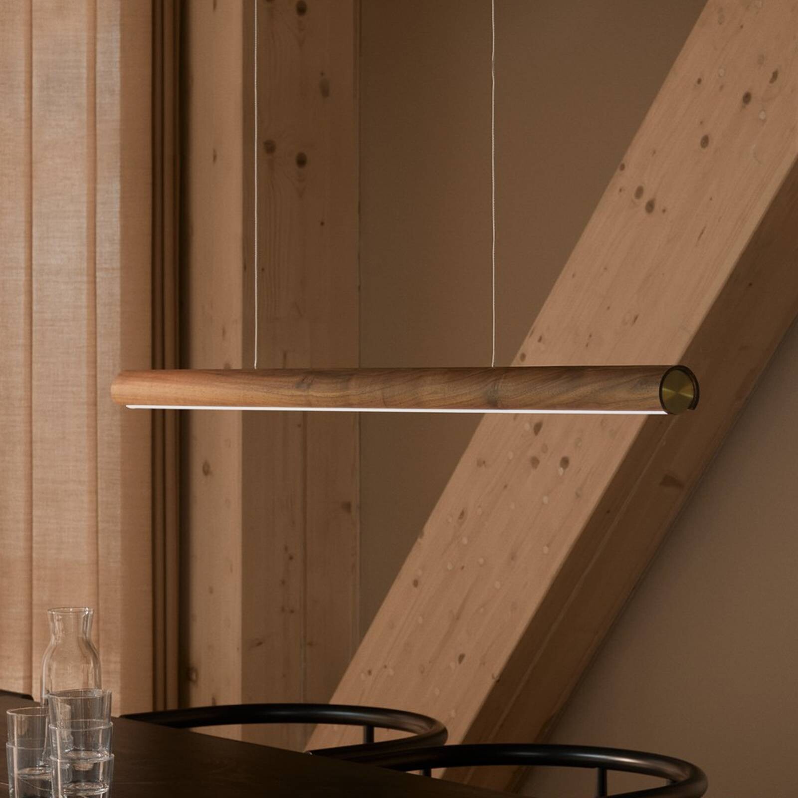 LED závesné svietidlo Akeno, drevo, kov, stmievateľné, 3 000 K