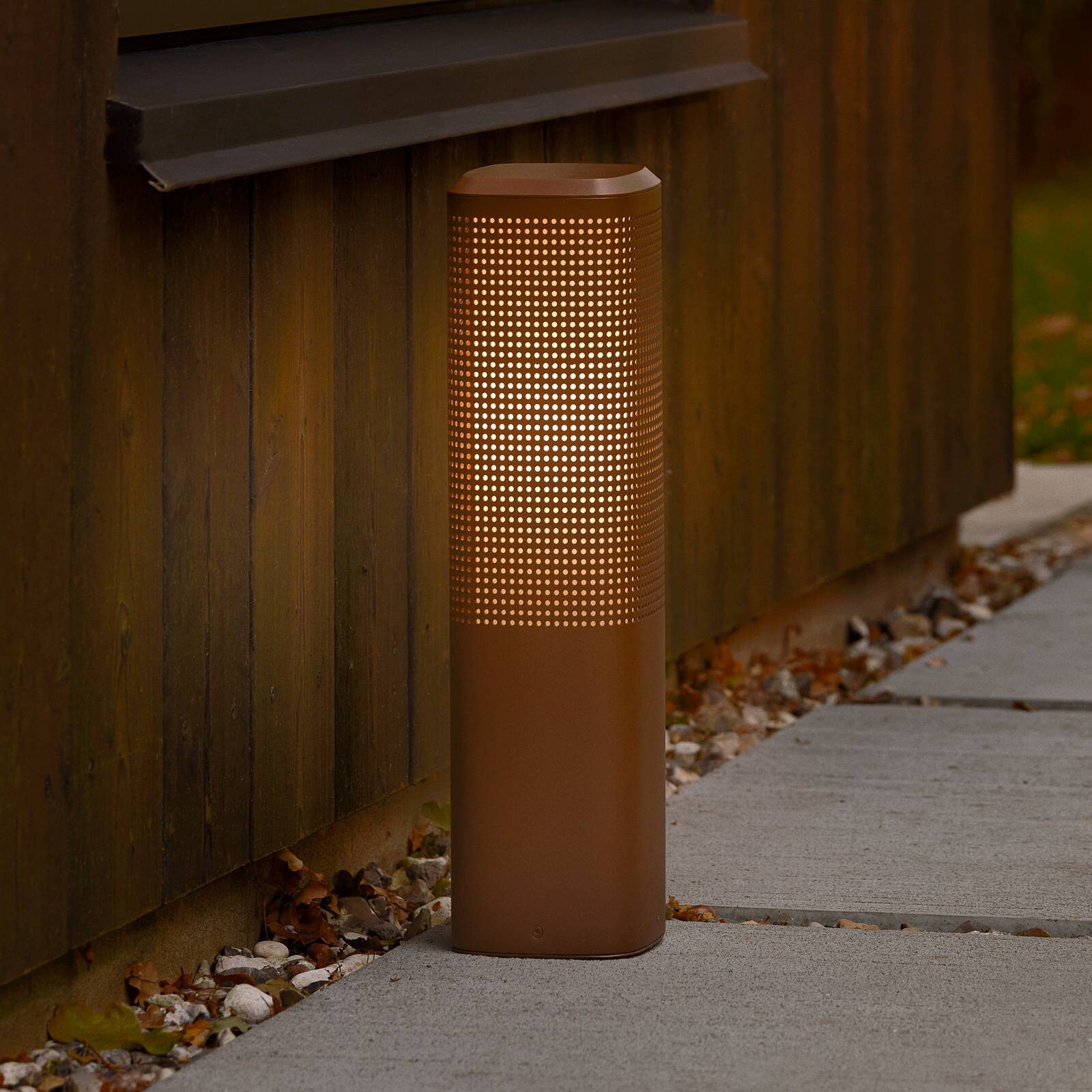 Stojacie svietidlo Sidara 45 Seaside, hnedé, hliník, IP44, E27