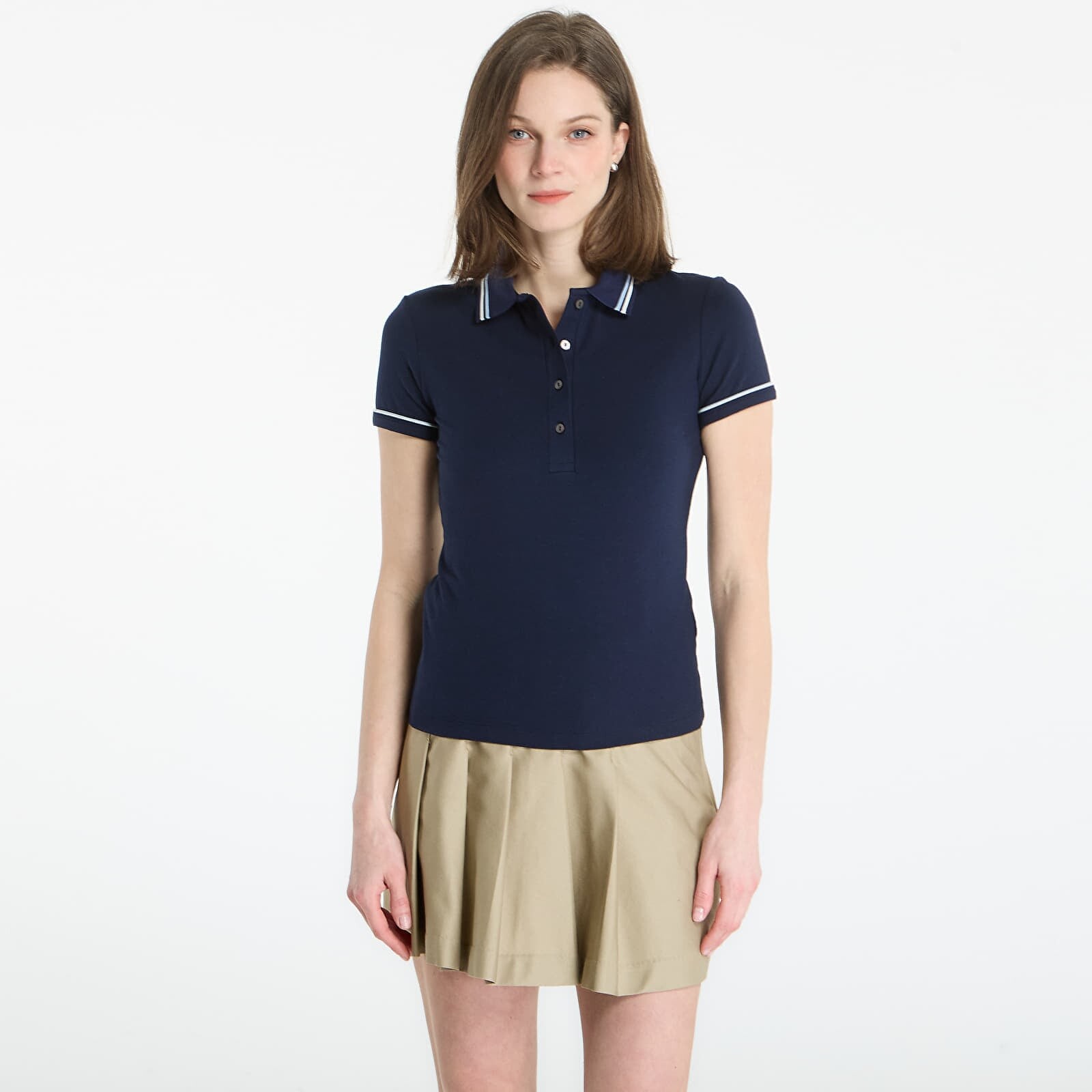 Tričko LACOSTE Ribbed Collar Shirt Navy Blue/ Chambray-Flour 38