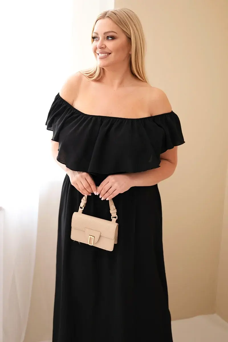 Kesi Plus Size maxi šaty s volánom, čierne