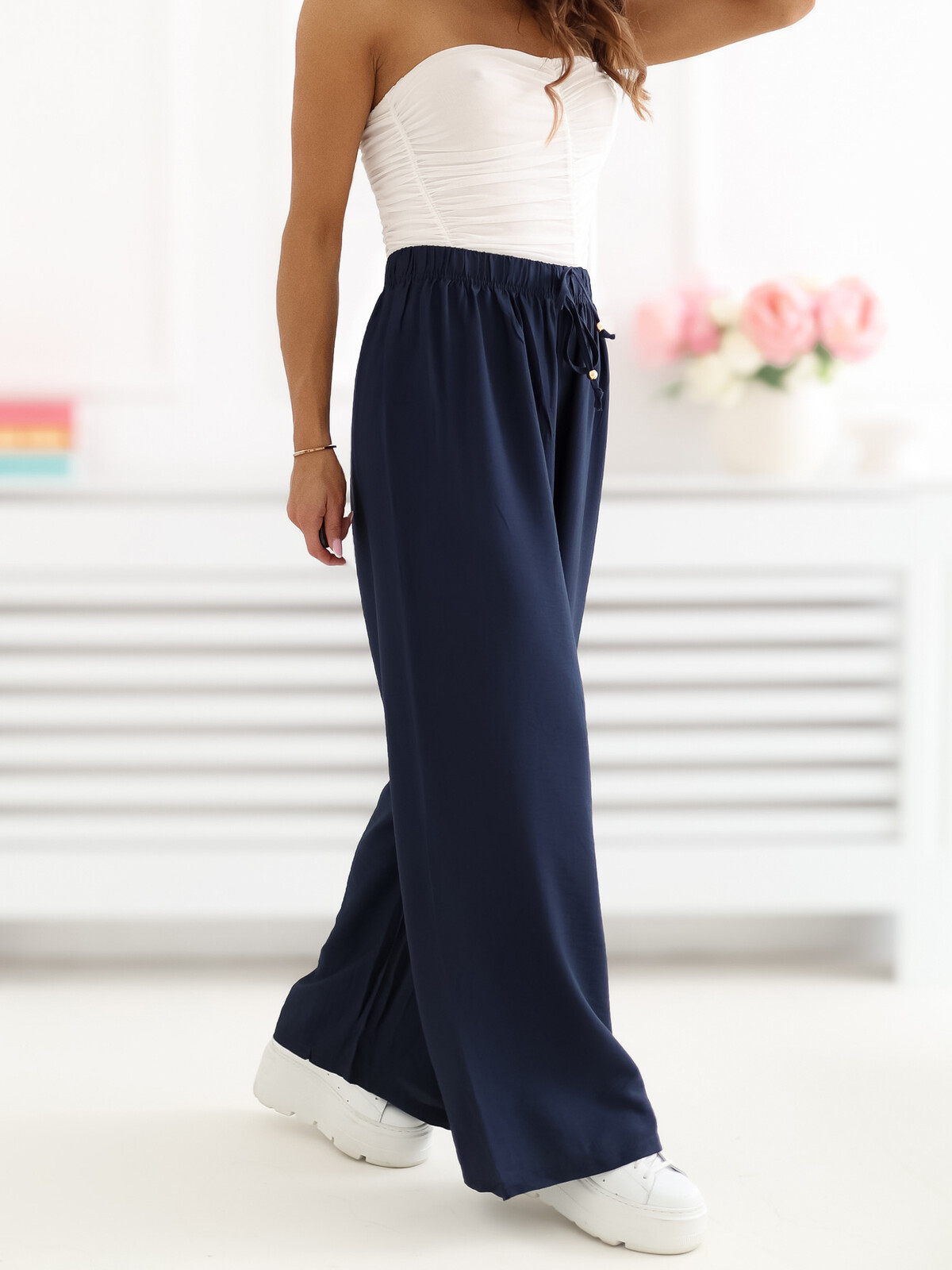 Letné nohavice so širokými nohavicami, modré