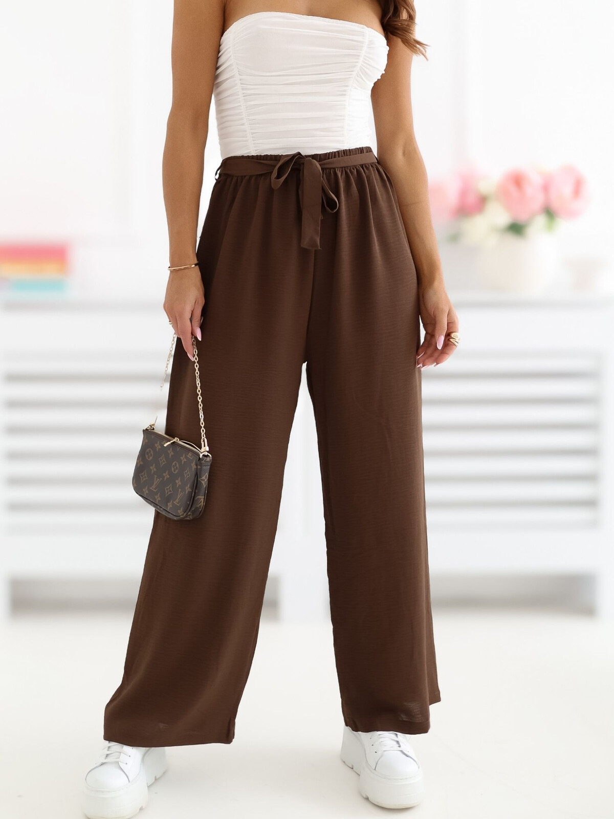 Tmavohnedé široké nohavice z viskózy