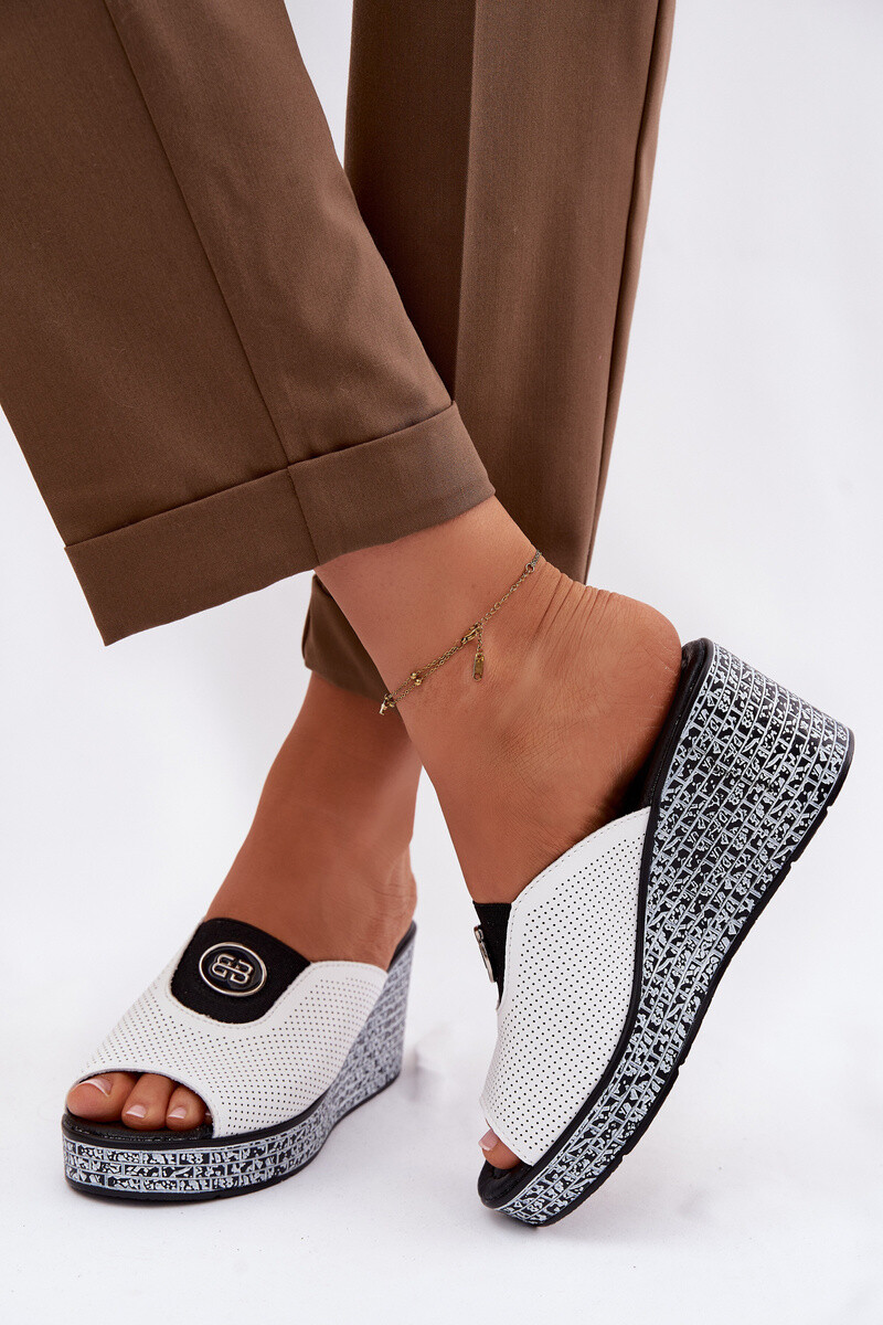 S. BARSKI Kožené platformové šľapky s ozdobou