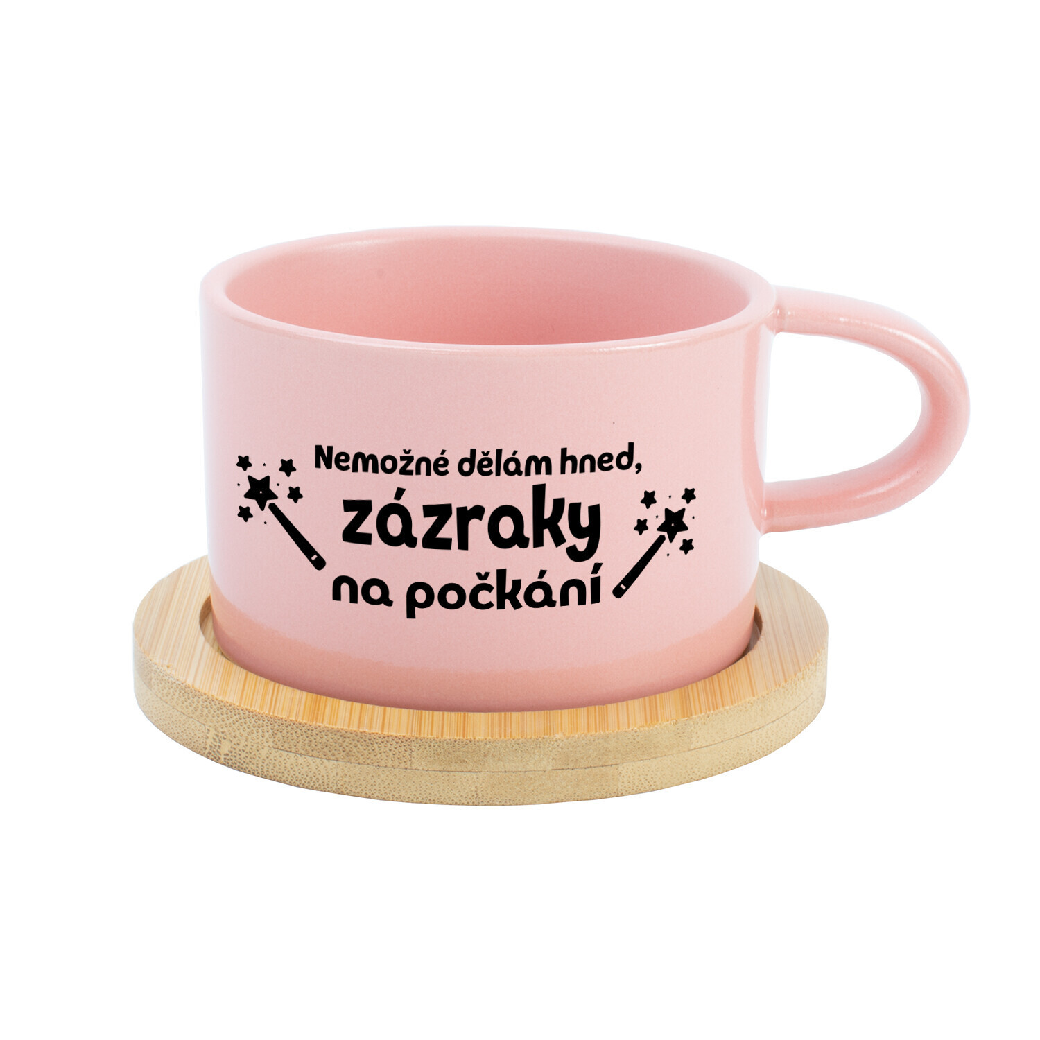 NEMOŽNÉ DĚLÁM HNED, ZÁZRAKY NA POČKÁNÍ - růžový hrníček makronka 200 ml