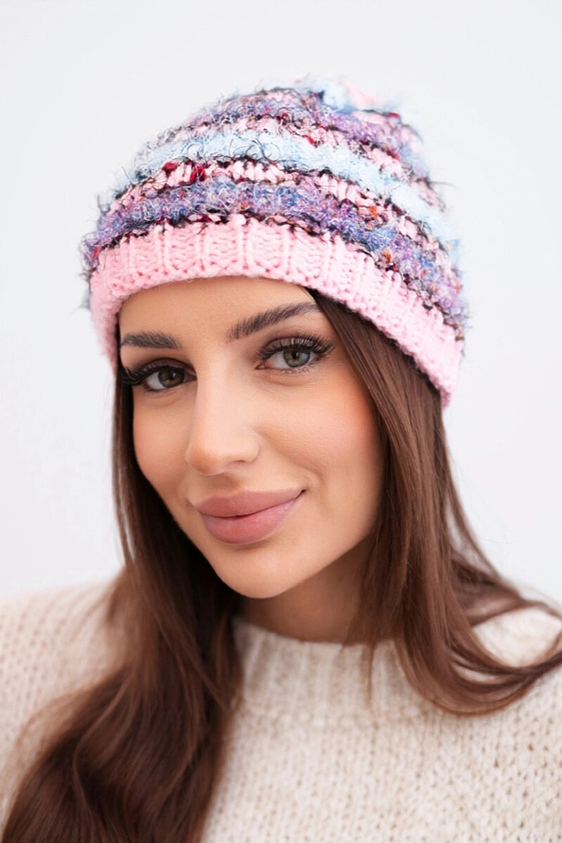 Dámska zimná čiapka s farebnou priadzou a elastickou šnúrkou K352 svetloružová+fialová+modrá UNI