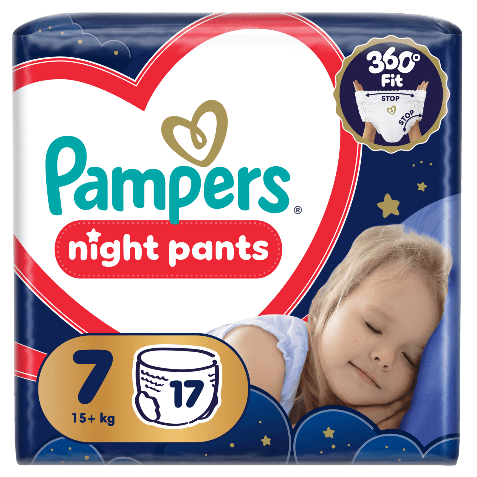 PAMPERS Plienkové Nohavičky, Pants Night veľkosť 7, 17 ks