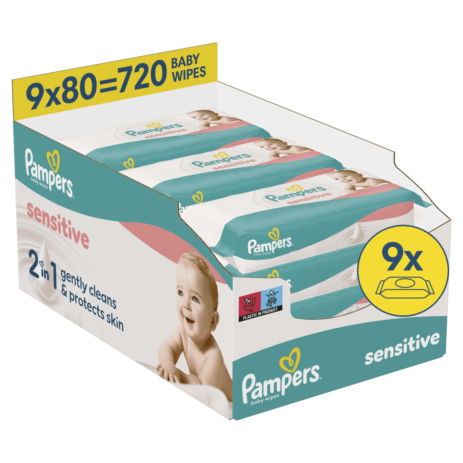 PAMPERS Sensitive Baby detské čistiace obrúsky 9 x 80 ks