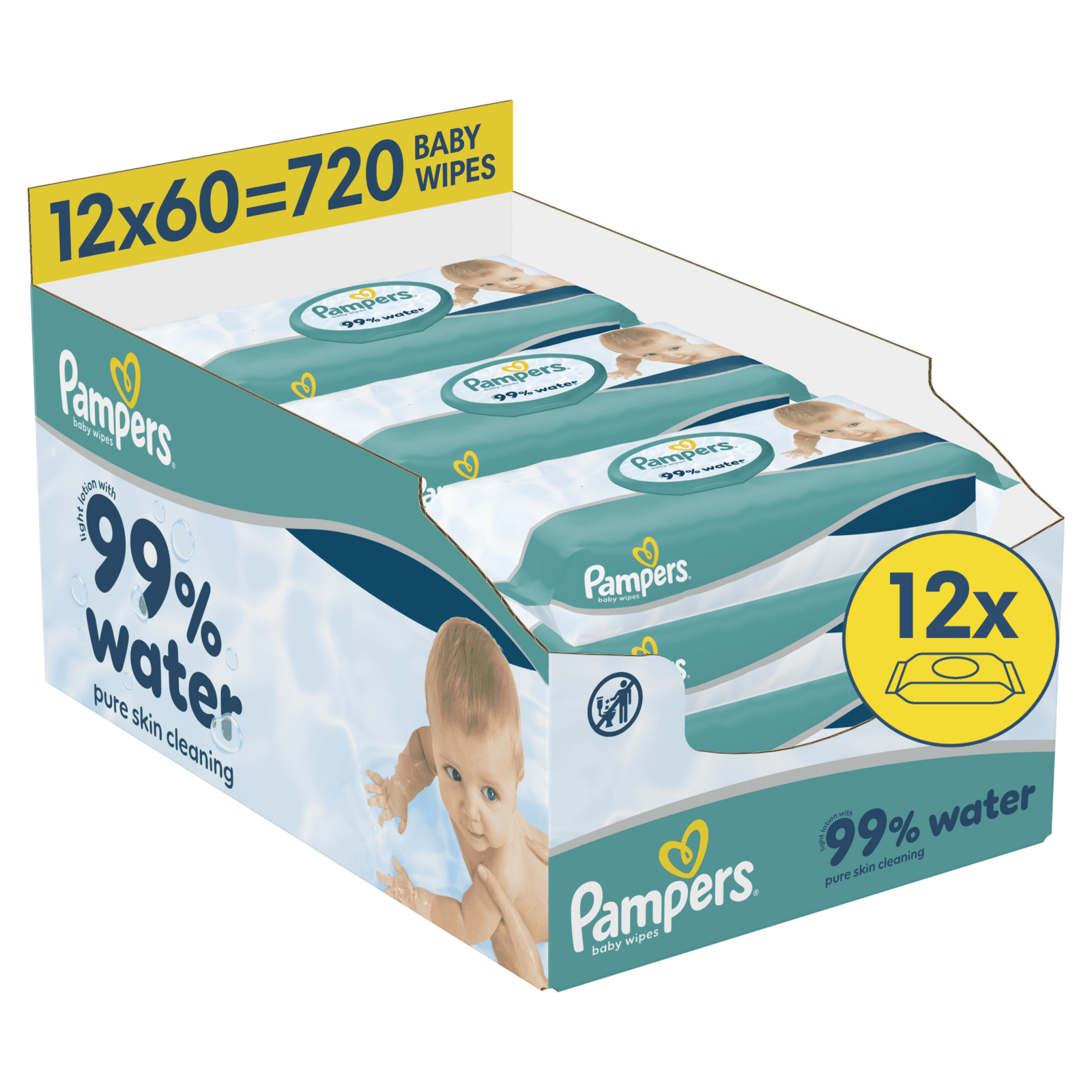 PAMPERS Detské čistiace obrúsky s 99% vody 12 x 60 ks