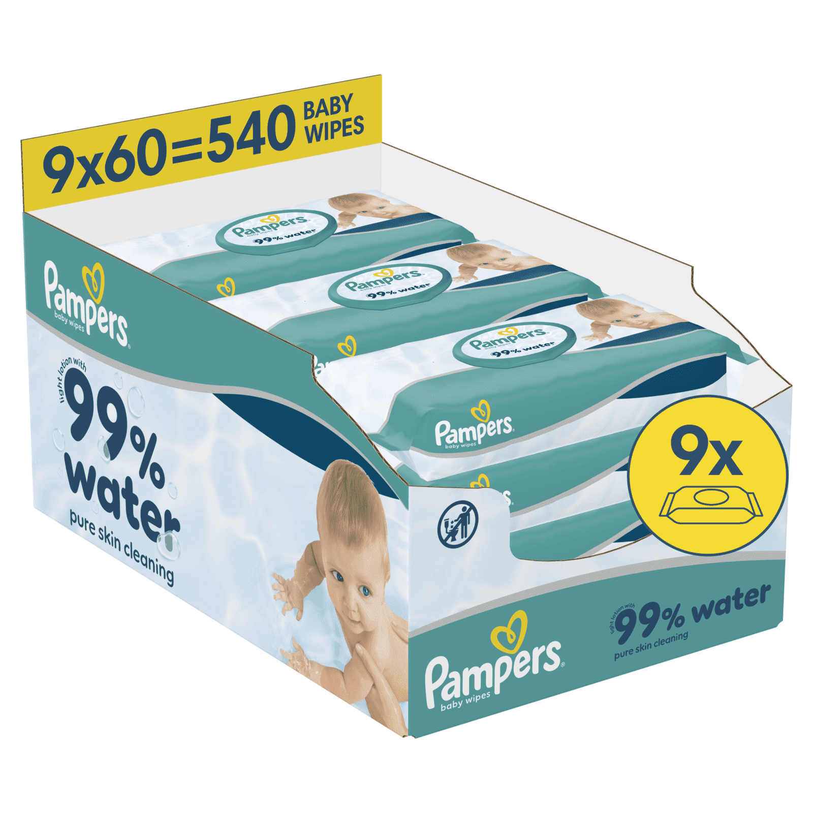 PAMPERS Detské čistiace obrúsky s 99% vody 9 x 60 ks