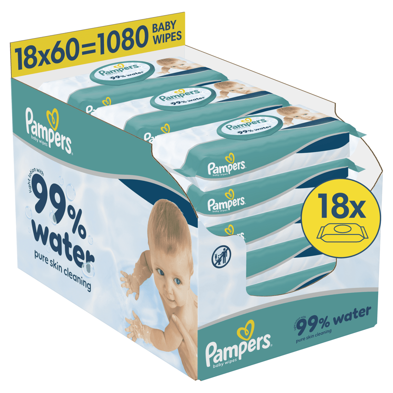 PAMPERS Detské čistiace obrúsky s 99% vody 18 x 60 ks