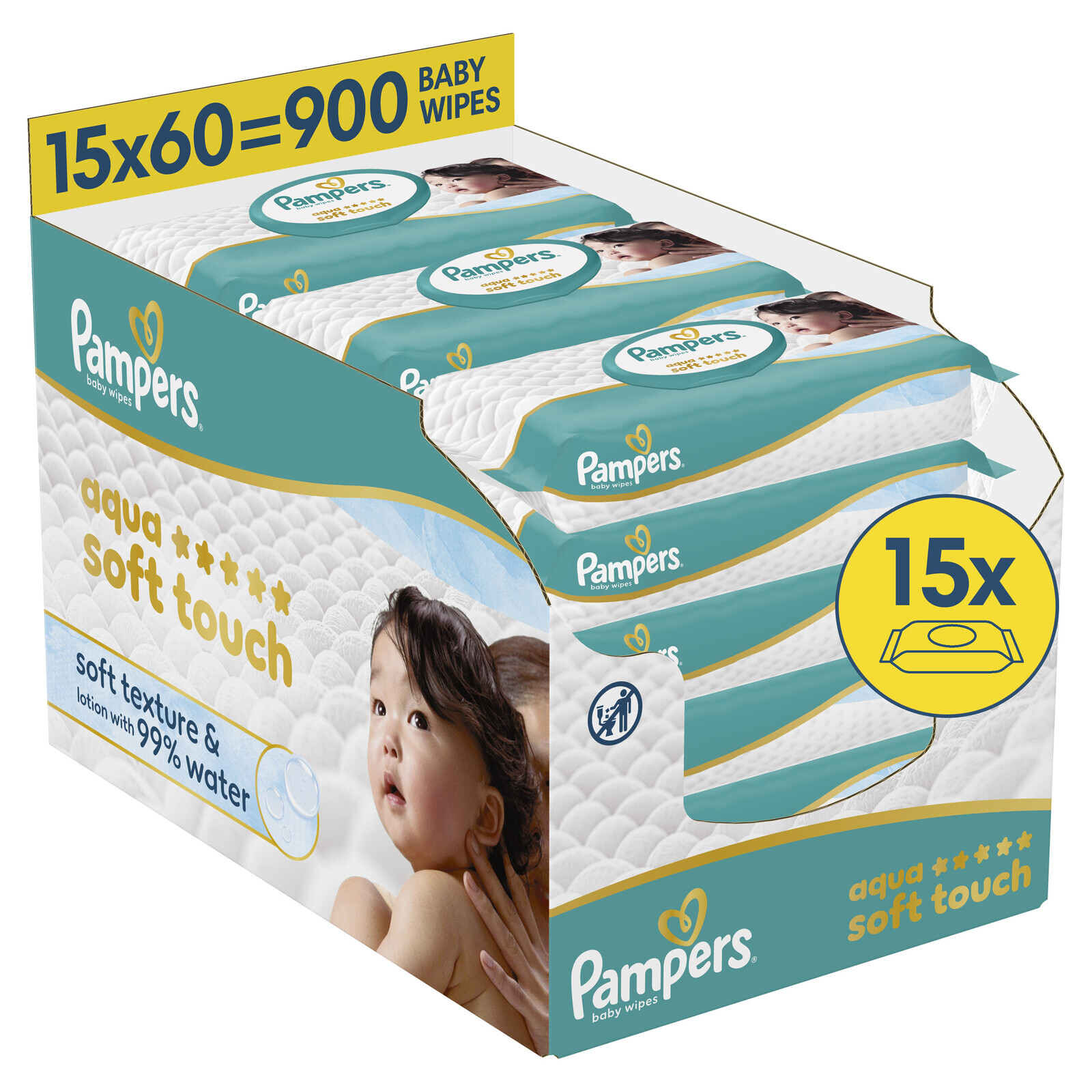 PAMPERS Detské čistiace obrúsky,  Aqua Soft Touch Baby 15 ks