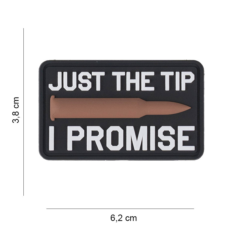 Gumová nášivka 101 Inc nápis Just the tip I promise - čierna-biela