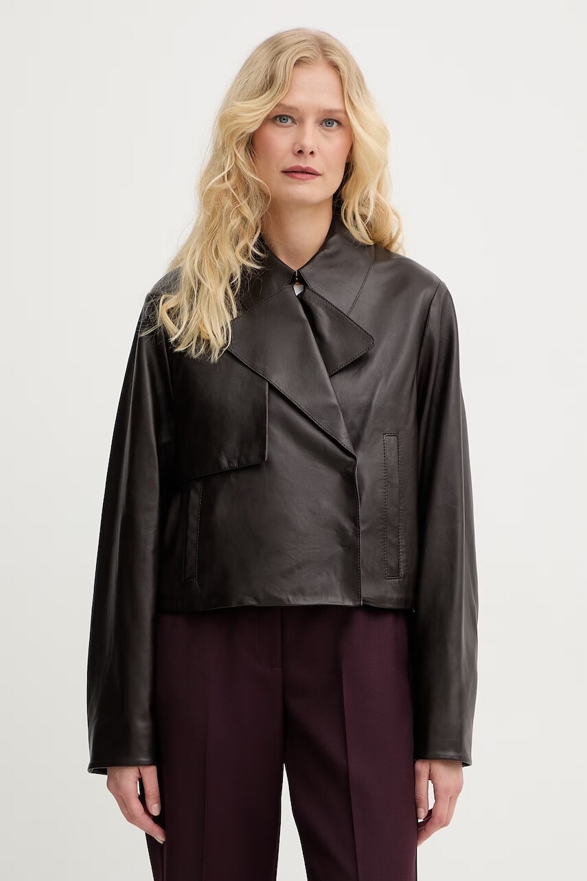 BOSS krátka bunda dámska kožená Sarcae