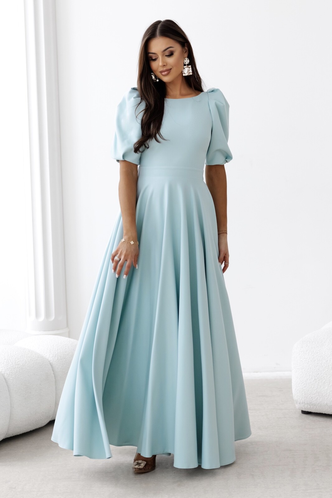 Lacoria Zelené spoločenské šaty s balónovými rukávmi Veľkosť: S