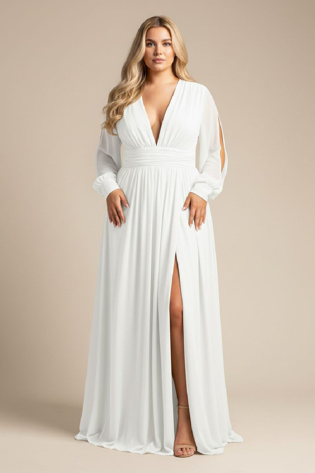 Eva & Lola Biele šifónové šaty s otvorenými rukávmi Veľkosť: XXL