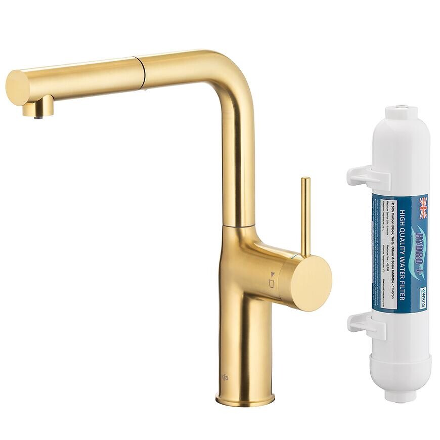 Drezová batéria Duero Pure Move Light Gold s filtráciou vody výsuvný výtok