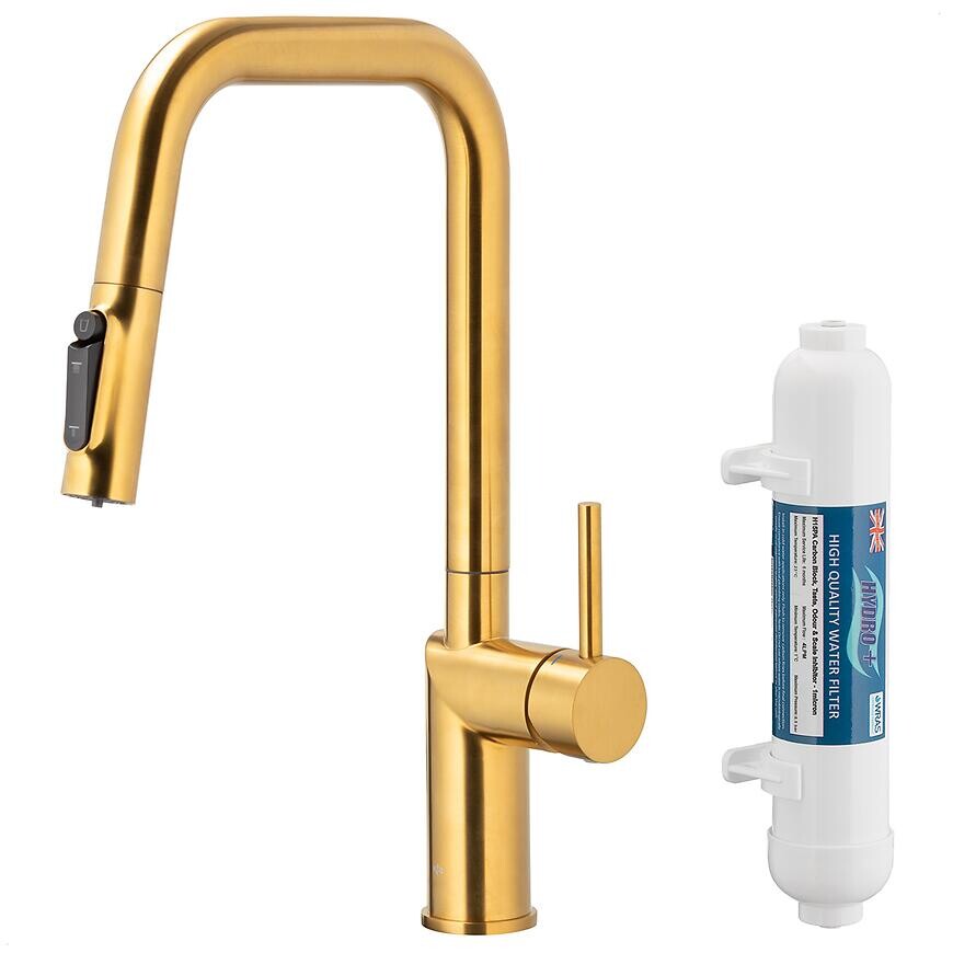 Drezová batéria Duero Pure Style Gold s filtráciou vody výsuvný výtok