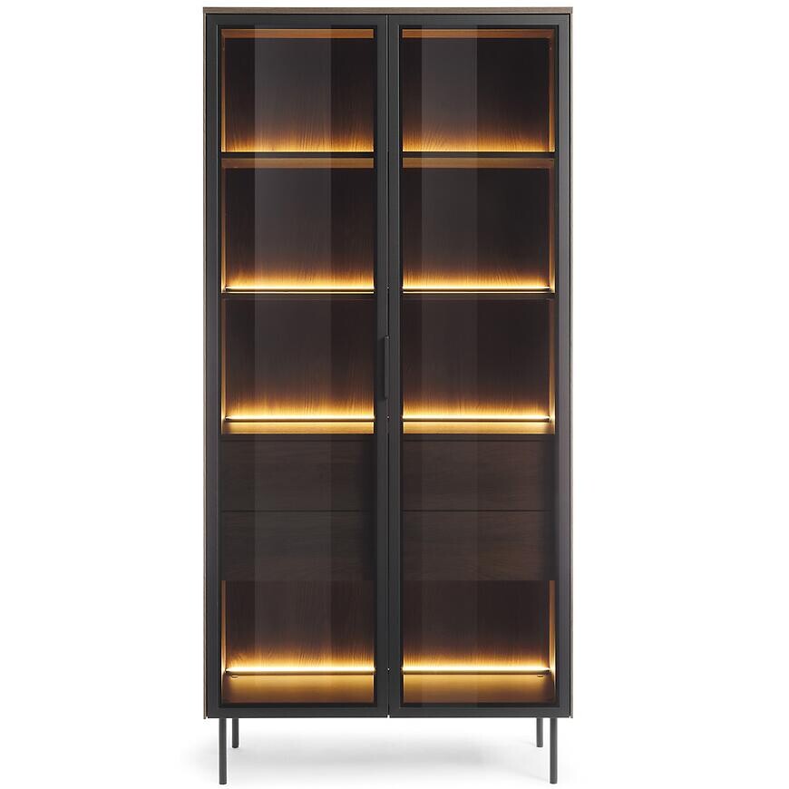 Vitrína Lumi Vysoká A 91 2d2s + Led Dub Dunin + Čierna