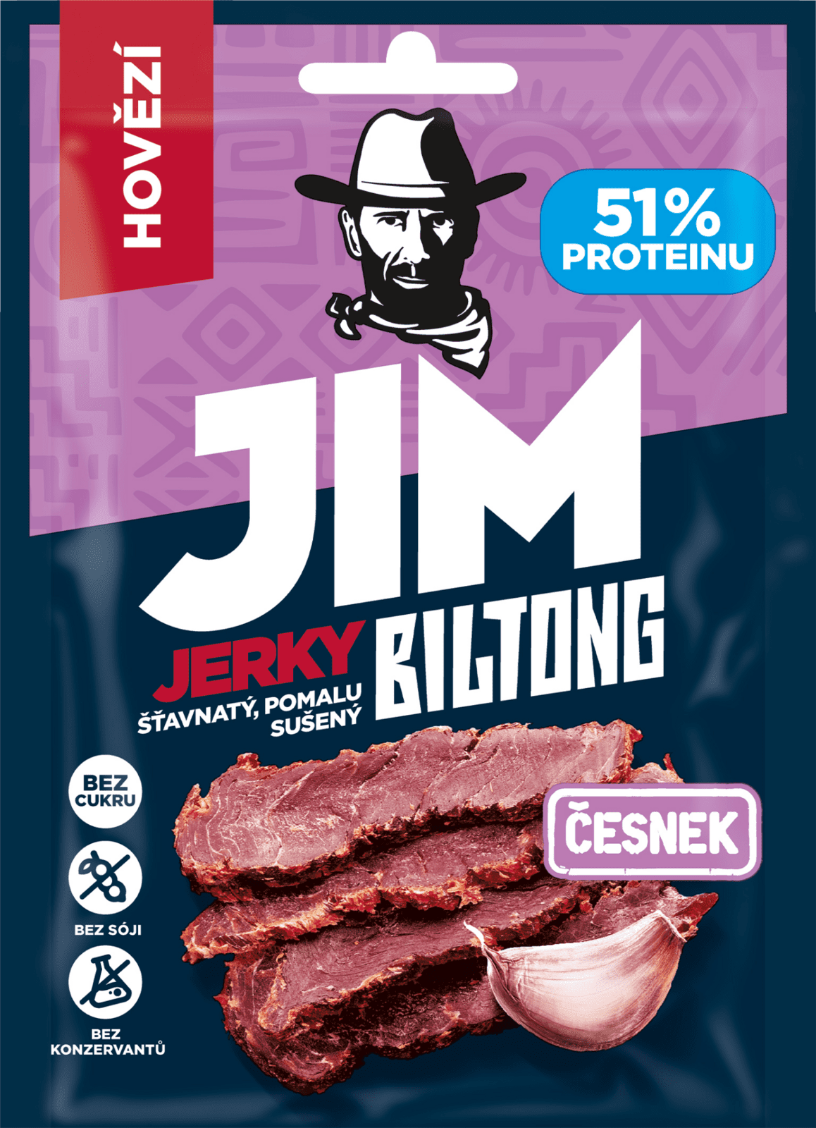 JIM JERKY Biltong Sušené hovädzie mäso s cesnakom 20 g