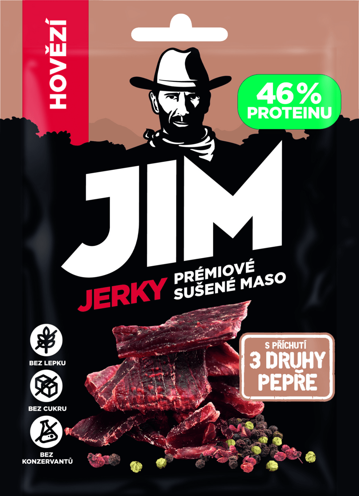 JIM JERKY Sušené hovädzie mäso, 3 druhy korenia 23 g