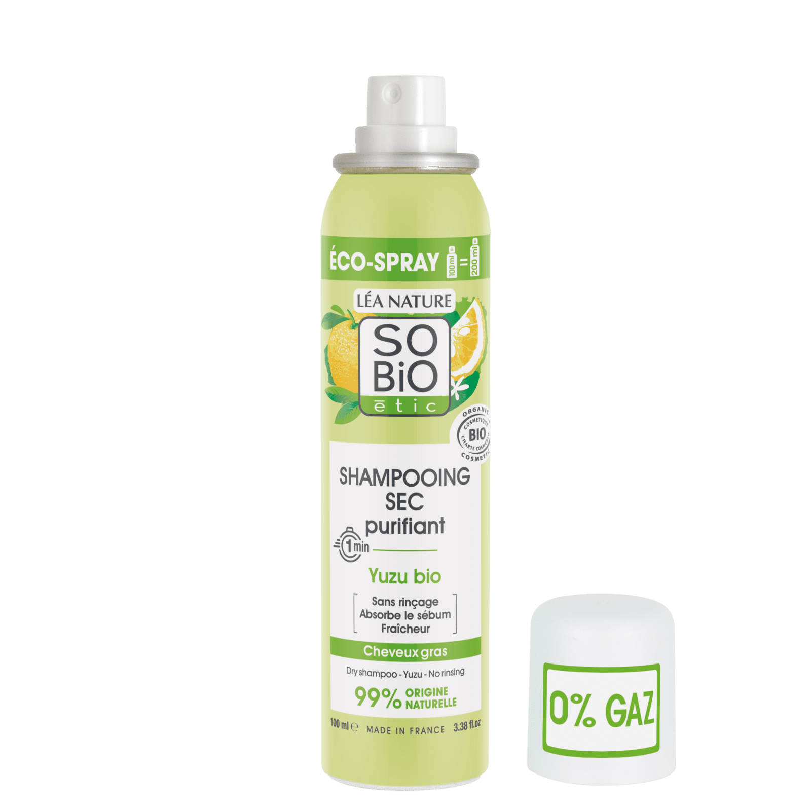 SO'BIO ÉTIC Čistiaci suchý šampón v spreji s Yuzu bio 100 ml
