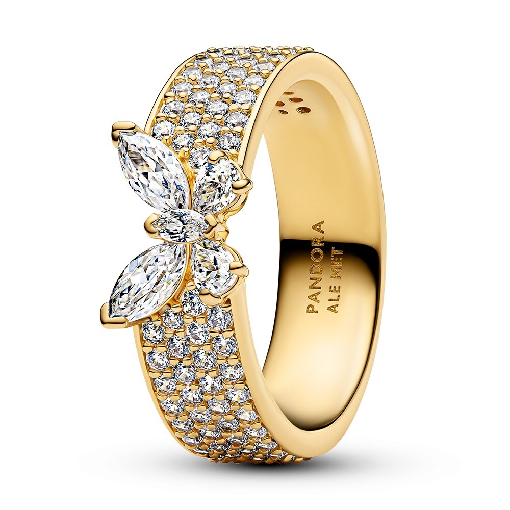 Pandora Blyštivý pozlátený prsteň Motýlik Shine Timeless 164270C01 56 mm