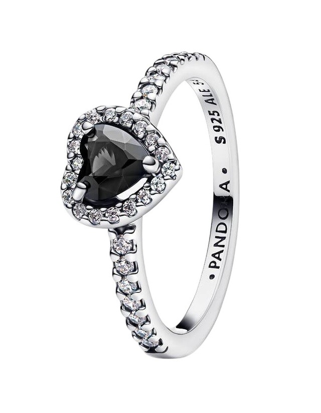 Pandora Krásny strieborný prsteň s čiernym srdcom Timeless 198421C04 52 mm