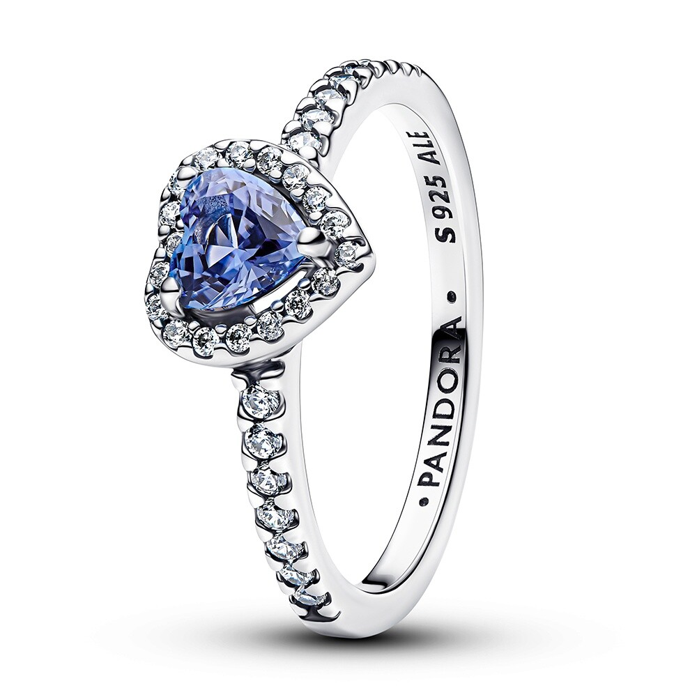 Pandora Nežný strieborný prsteň s modrým srdcom Timeless 198421C05 60 mm