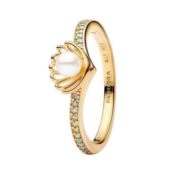 Pandora Pozlátený prsteň Lastúra princeznej Ariel Disney Shine 163654C01 58 mm