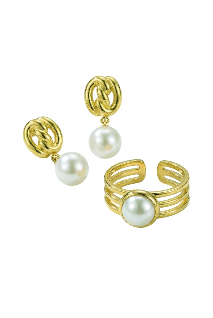 Victoria Walls Set pozlátených šperkov VWS260857G (prsteň, náušnice)