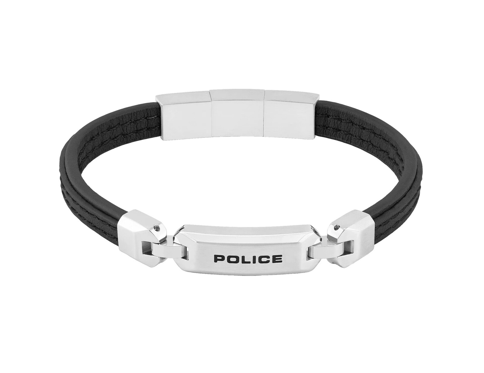 Police Čierny kožený náramok pre mužov Layerlock PEAGB0082901