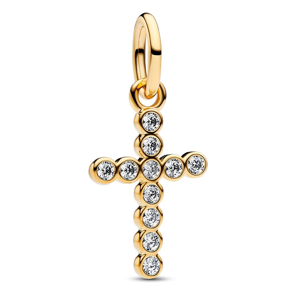 Pandora Pozlátený prívesok Krížik so zirkónmi Shine ME 764063C01