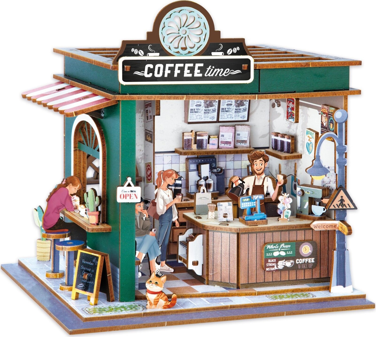 BUKI France Diorama Kavárna - dřevěná 3D stavebnice s LED osvětlením