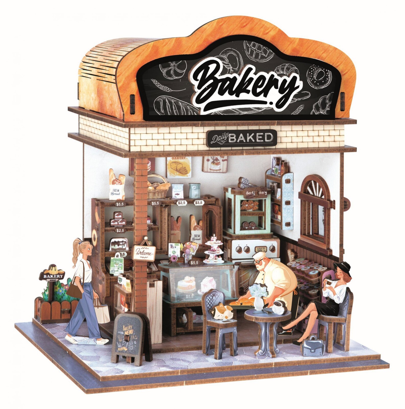 BUKI France Diorama Pekárna - dřevěná 3D stavebnice s LED osvětlením