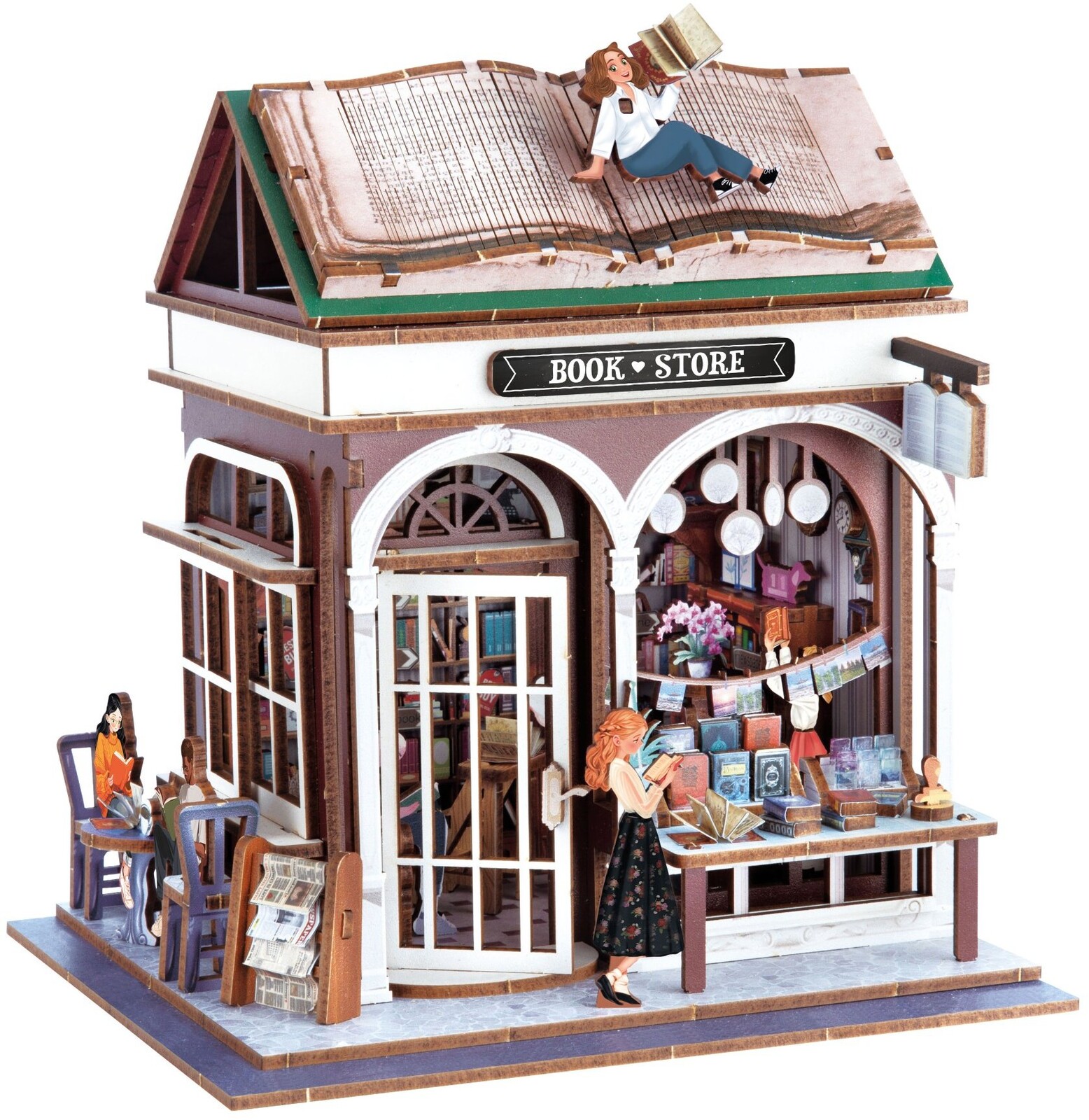 BUKI France Diorama Knihkupectví - dřevěná 3D stavebnice s LED osvětlením