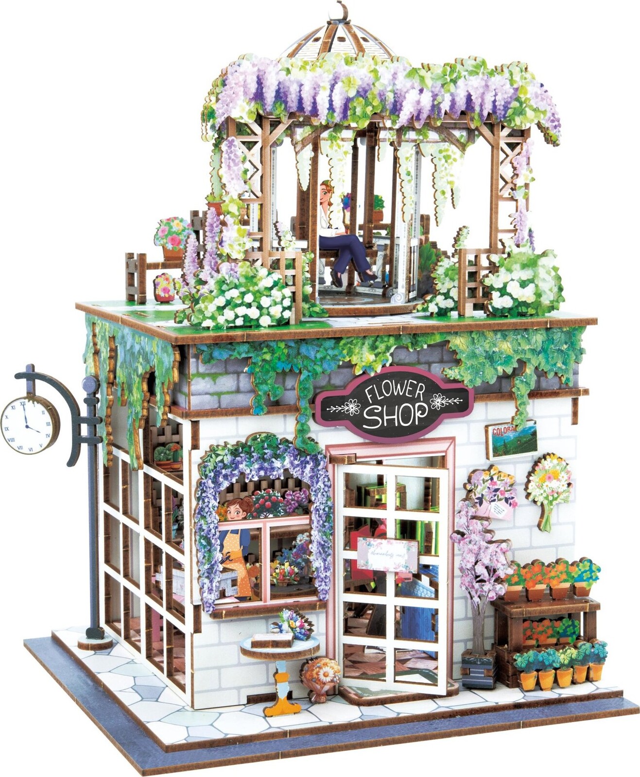 BUKI France Diorama Květinářství - dřevěná 3D stavebnice s LED osvětlením