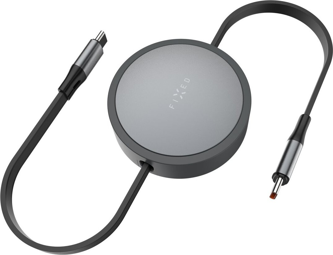 FIXED Retractable Cable s konektormi USB-C/USB-C 1 m PD 100 W 480 Mbps sivý