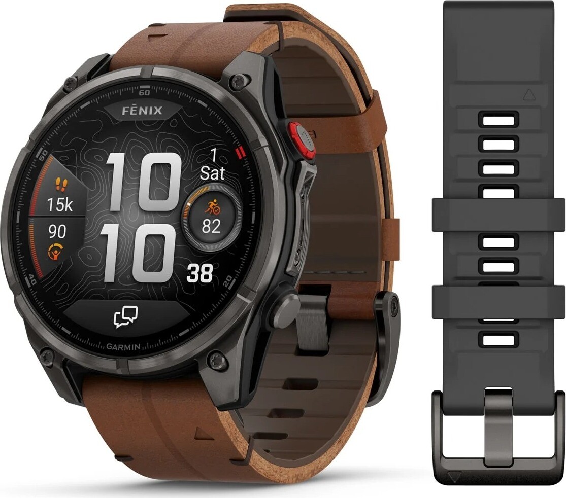 Garmin Fenix 8 Pro 47 mm AMOLED Sapphire Carbon grey DLC titán/Chestnut leather